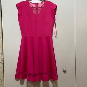 Ted Baker Sharlot Fit & Flare Pink Cap Sleeve Mesh Panel Dress |